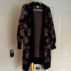 Floral Knit Open Cardigan Sweater